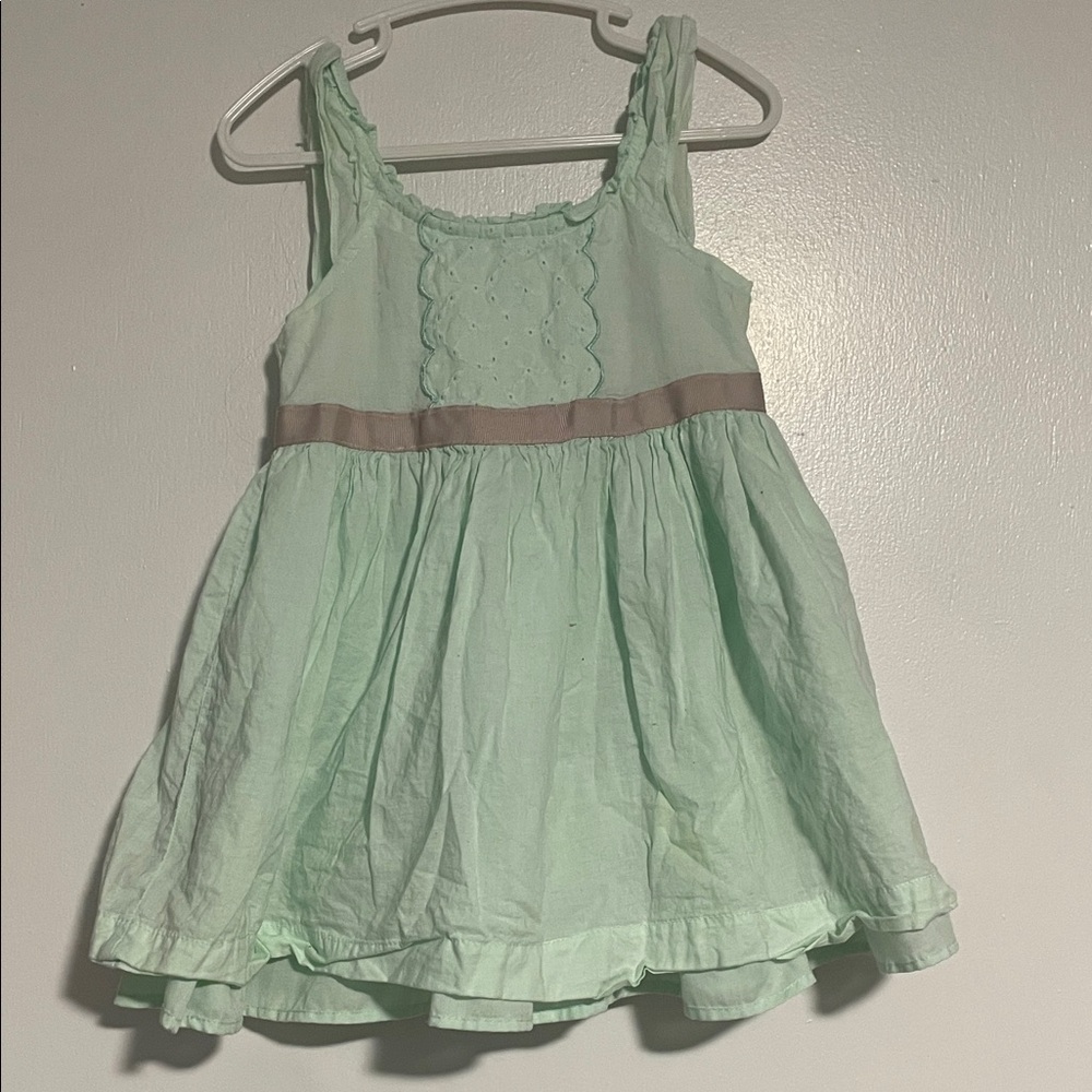 TAHARI Mint Green Sleeveless Cotton Dress with Taupe Waistband